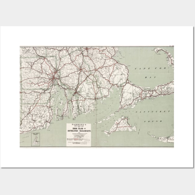 Vintage Cape Cod and Rhode Island Map (1917) Wall Art by Bravuramedia